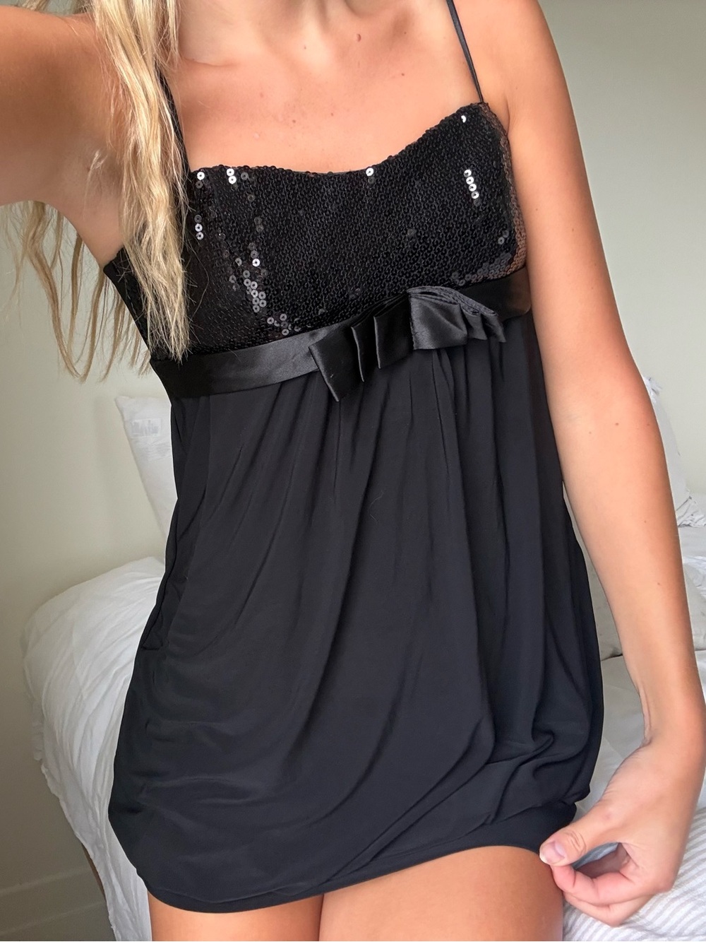 vintage 90's y2k Black Sequin Bow-Trim dress
